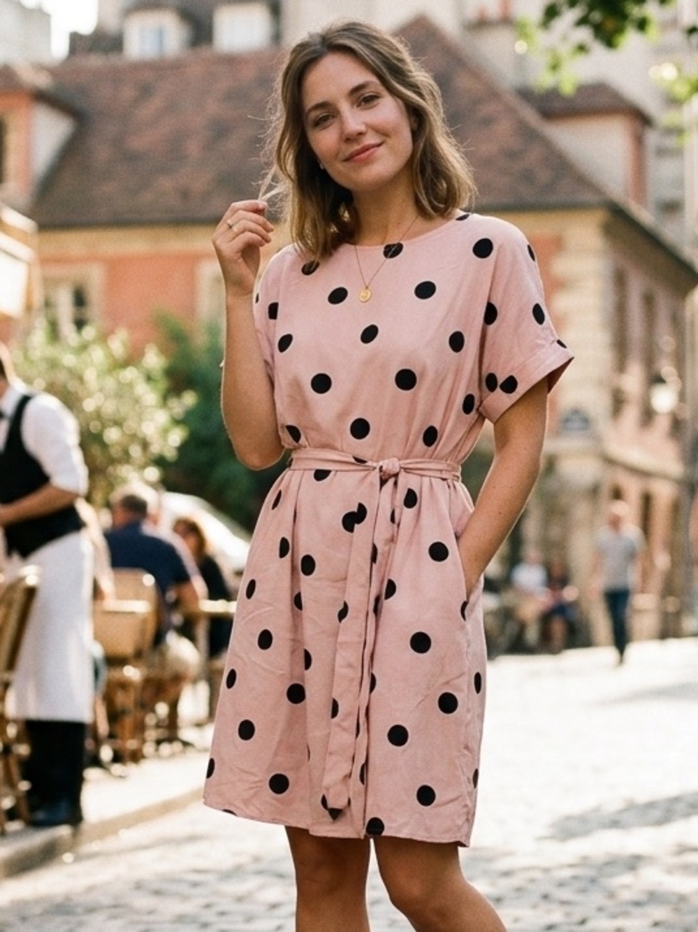 ⭐️ 5 for 20$! ⭐️ Pink And Black Polka Dot Sun Dress